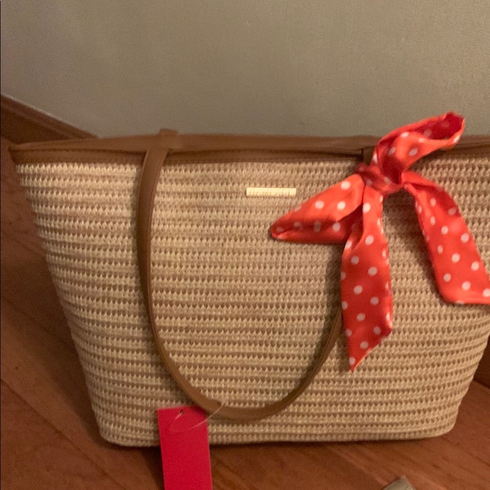 Rampage Woven Tote with Red Accent